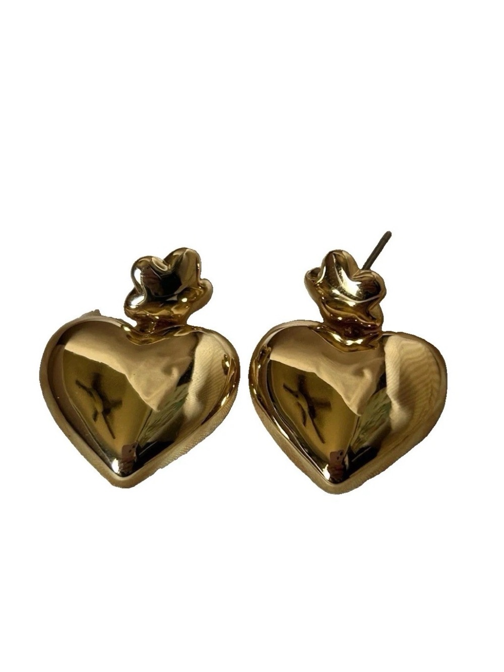 Madewell Gold Puffy Heart Stud Earrings with Floral Accent